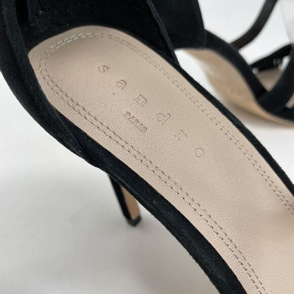 SANDRO Paris Strappy Sandals Womens 39 US 8 Black Suede Heels Zipper - Picture 9 of 11